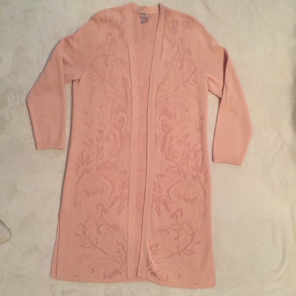 Chico’s Long Peach Open Front Cardigan Duster Sweater Size 2 (Chicos) - Picture 4 of 11